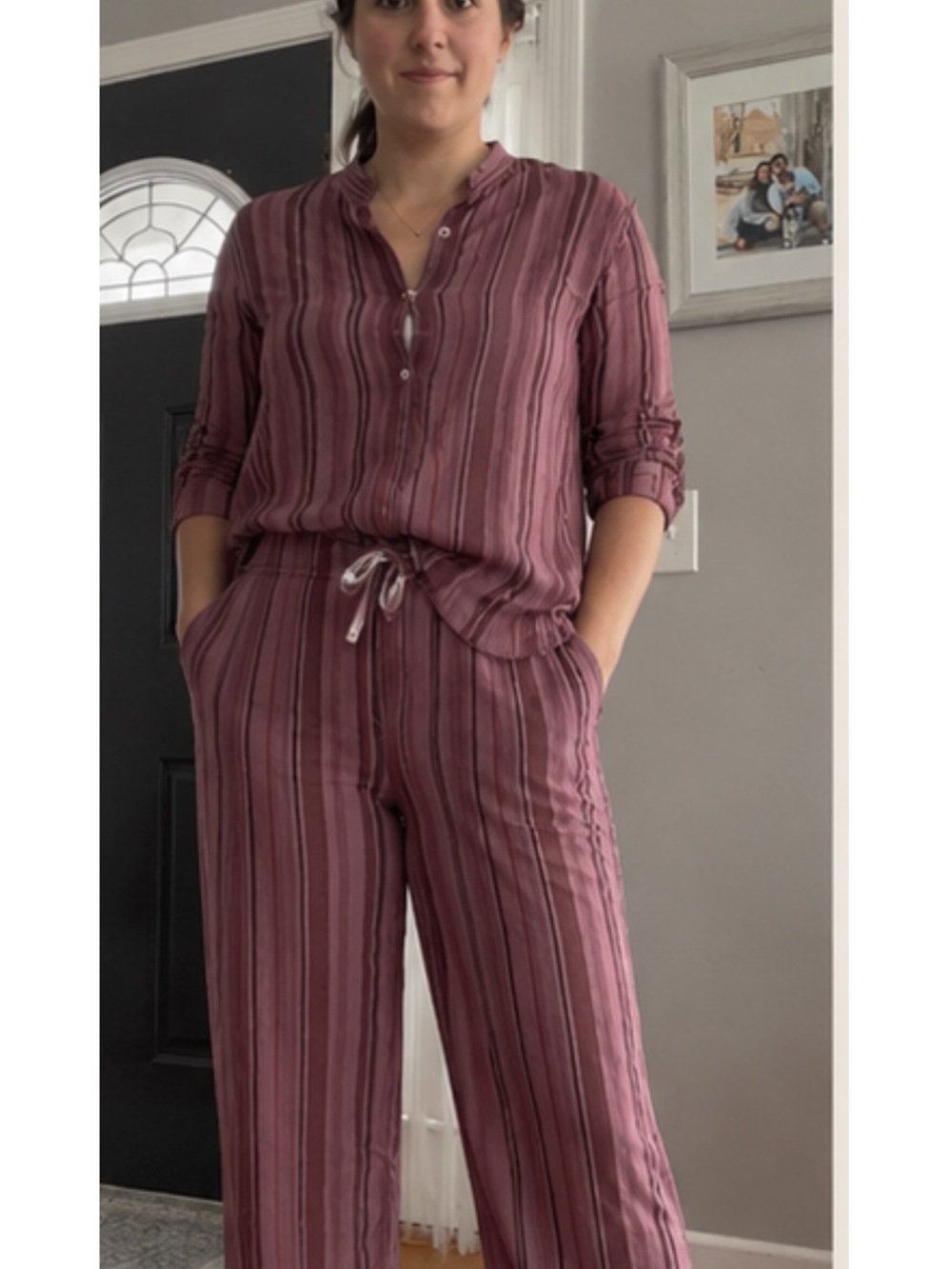 Kate Hill Mauve Stripe Button-Front Linen Set